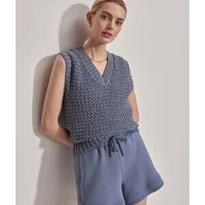 New Varley Adie Knit Vest Sweater Chunky Medium With Tags Stone Blue